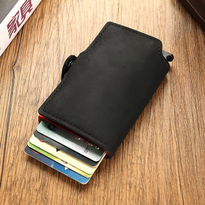 Anti Rfid Blocking Credit Card Holder Men Wallet Leather Smart Slim Wallet Metal Bank Credit Cardholder Case Porta Carta Credito