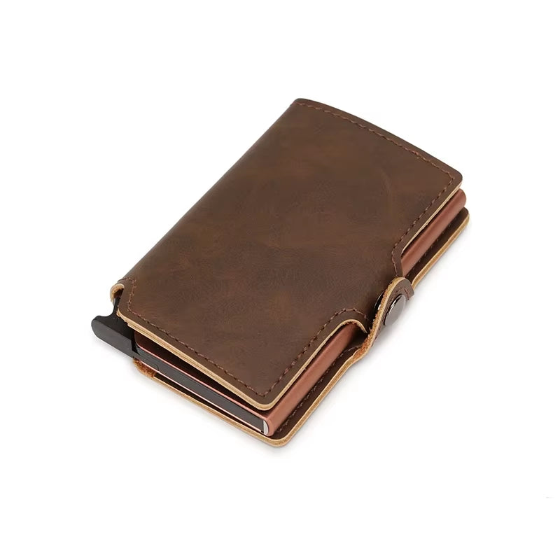 Anti Rfid Blocking Credit Card Holder Men Wallet Leather Smart Slim Wallet Metal Bank Credit Cardholder Case Porta Carta Credito